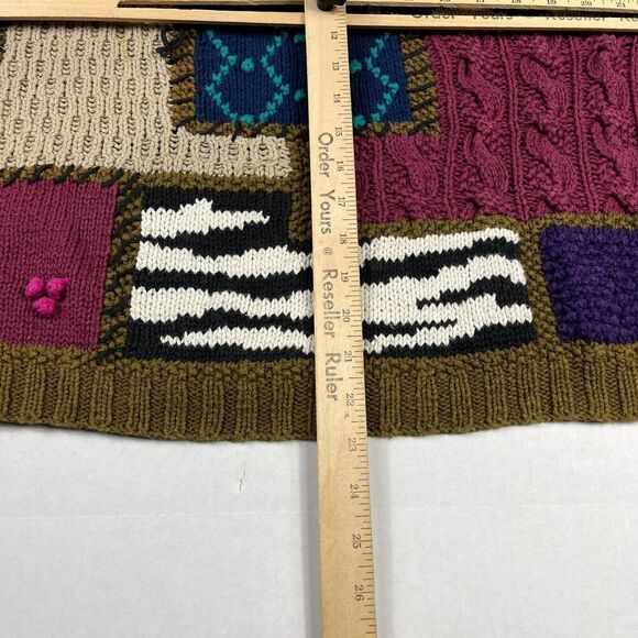 Outlander Patchwork Mock Neck Sweater Cable Knit Kitsch Vintage Size MEDIUM FLAW - Picture 6 of 10